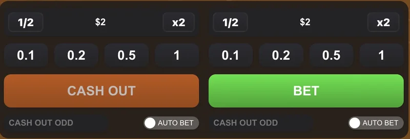 Flappy Rise cash out button active on bet panel during live game round